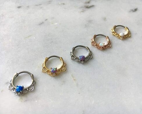 Covet Jewelry Opal Centered Filigree Bendable Hoop Ring for Nose Septum, Daith and Ear Cartilage in Saudi Arabia
