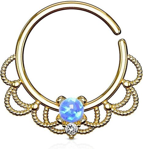 Covet Jewelry Opal Centered Filigree Bendable Hoop Ring for Nose Septum, Daith and Ear Cartilage in Saudi Arabia