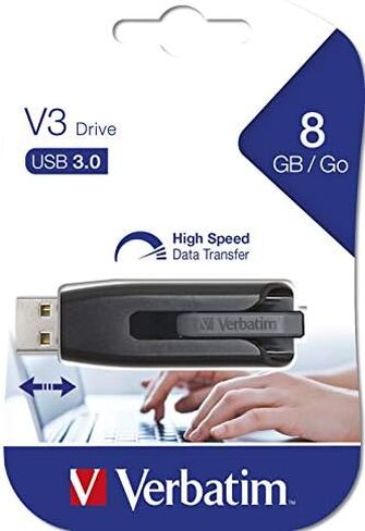 Verbatim 8GB USB 3.0 Store 'n' Go V3 Flash Drive - Cap-Less & PC / Mac Compatible - Gray in Saudi Arabia