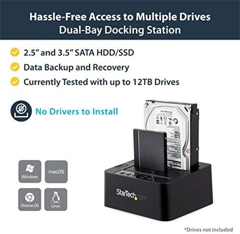 StarTech.com USB 3.1 (10 جيجابت في الثانية) قاعدة نسخ القرص الصلب لـ 2.5 بوصة و3.5 بوصة SATA SSD HDD + 4Kn - USB/ USB-C [متوافق مع Thunderbolt 3] Cloner (SDOCK2U313R)، أسود in Kuwait