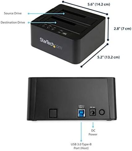 StarTech.com USB 3.1 (10 جيجابت في الثانية) قاعدة نسخ القرص الصلب لـ 2.5 بوصة و3.5 بوصة SATA SSD HDD + 4Kn - USB/ USB-C [متوافق مع Thunderbolt 3] Cloner (SDOCK2U313R)، أسود in Kuwait