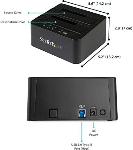 StarTech.com USB 3.1 (10 جيجابت في الثانية) قاعدة نسخ القرص الصلب لـ 2.5 بوصة و3.5 بوصة SATA SSD HDD + 4Kn - USB/ USB-C [متوافق مع Thunderbolt 3] Cloner (SDOCK2U313R)، أسود in Kuwait