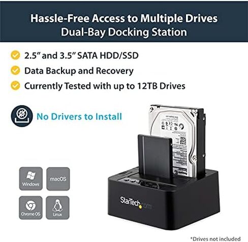 StarTech.com USB 3.1 (10 جيجابت في الثانية) قاعدة نسخ القرص الصلب لـ 2.5 بوصة و3.5 بوصة SATA SSD HDD + 4Kn - USB/ USB-C [متوافق مع Thunderbolt 3] Cloner (SDOCK2U313R)، أسود in Kuwait