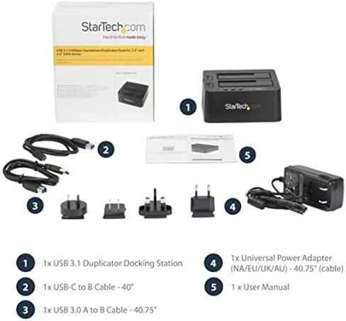 StarTech.com USB 3.1 (10 جيجابت في الثانية) قاعدة نسخ القرص الصلب لـ 2.5 بوصة و3.5 بوصة SATA SSD HDD + 4Kn - USB/ USB-C [متوافق مع Thunderbolt 3] Cloner (SDOCK2U313R)، أسود in Kuwait