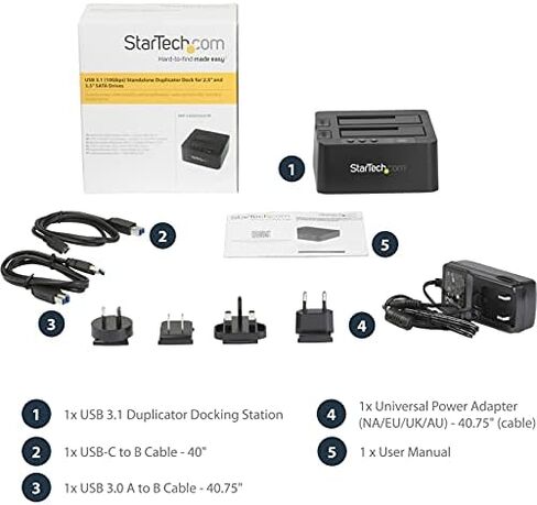 StarTech.com USB 3.1 (10 جيجابت في الثانية) قاعدة نسخ القرص الصلب لـ 2.5 بوصة و3.5 بوصة SATA SSD HDD + 4Kn - USB/ USB-C [متوافق مع Thunderbolt 3] Cloner (SDOCK2U313R)، أسود in Kuwait