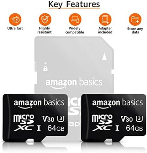 بطاقة ذاكرة microSDXC بسعة 64 جيجابايت من Amazon Basics مع محول بالحجم الكامل in Kuwait