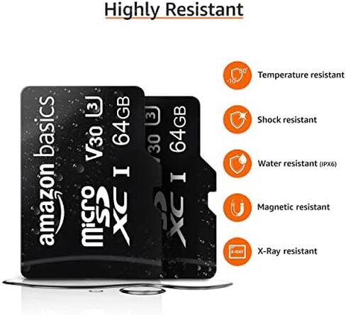بطاقة ذاكرة microSDXC بسعة 64 جيجابايت من Amazon Basics مع محول بالحجم الكامل in Kuwait