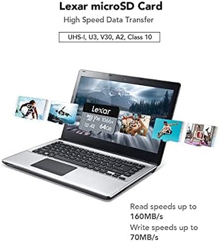بطاقة Lexar Professional 1066x microSDXC UHS-I مع محول SD سلسلة فضية، قراءة تصل إلى 160 ميجابايت/ثانية، لكاميرات الحركة والطائرات بدون طيار والهواتف الذكية والأجهزة اللوحية المتطورة (LMS1066128G-B2ANU) in Saudi Arabia
