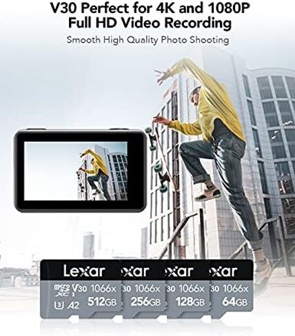 بطاقة Lexar Professional 1066x microSDXC UHS-I مع محول SD سلسلة فضية، قراءة تصل إلى 160 ميجابايت/ثانية، لكاميرات الحركة والطائرات بدون طيار والهواتف الذكية والأجهزة اللوحية المتطورة (LMS1066128G-B2ANU) in Saudi Arabia