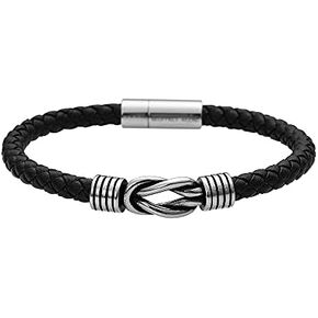 Geoffrey Beene Men's Braided Genuine Leather Knot Bracelet with Stainless Steel Magnetic Closure in Saudi Arabia