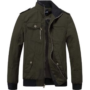 Wantdo Men's Military Jacket Casual Bomber Jacket Stand Collar Canvas Jacket Windbreaker in Saudi Arabia