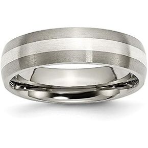 Sonia Jewels Titanium 925 Sterling Silver-Inlay 6mm Matte Brushed Finish Wedding Band Ring in Kuwait