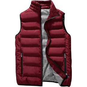 UANEO Men's Thicken Classic Sleeveless Stand Collar Solid Color Side Pockets Quilted Puffer Vest Outwear