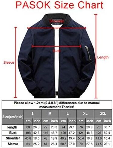 PASOK Men's Lightweight Softshell Coat Sportwear Zipper Windbreaker Flight Bomber Jacket in Saudi Arabia