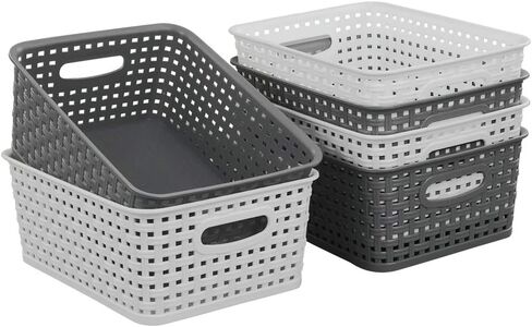 Cand Plastic Storage Baskets, Set of 6 (White, Grey) in Kuwait