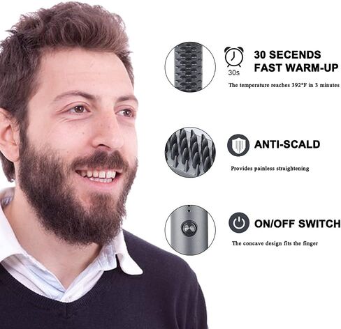 مكواة فرد اللحية للرجال، ميزة مضادة للحرق، ترموستات بثلاث سرعات، فرشاة تمليس الشعر 3 في 1، مشط تمليس اللحية، هدايا جيدة للرجال (رمادي) in Kuwait
