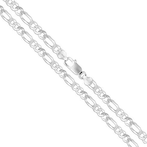 Sterling Silver Flat Figaro Chain 5.3mm-13mm Solid 925 Italy Link Women's Men's Necklace in Saudi Arabia