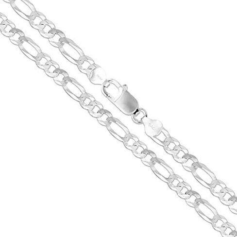 Sterling Silver Flat Figaro Chain 5.3mm-13mm Solid 925 Italy Link Women's Men's Necklace in Saudi Arabia