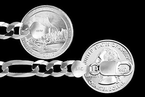 Sterling Silver Flat Figaro Chain 5.3mm-13mm Solid 925 Italy Link Women's Men's Necklace in Saudi Arabia