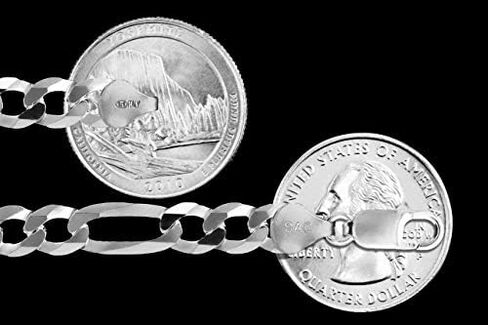 Sterling Silver Flat Figaro Chain 5.3mm-13mm Solid 925 Italy Link Women's Men's Necklace in Saudi Arabia