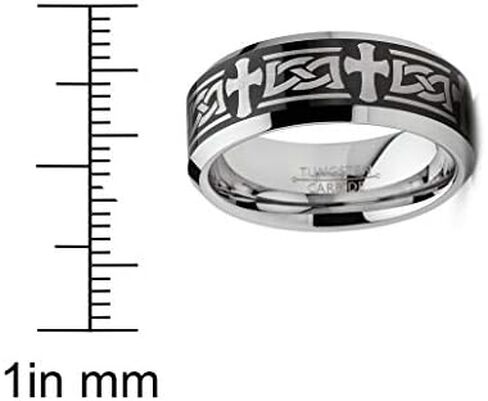 Metal Masters Co. Men's Tungsten Ring Christian Cross Celtic Wedding Band Laser Etched Black 8MM 7-15 in Saudi Arabia