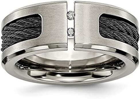 Sonia Jewels Titanium Black IP-Plated Cable and Diamonds/Matte Brushed Finish Wedding Band Ring (.05 cttw.) in Saudi Arabia