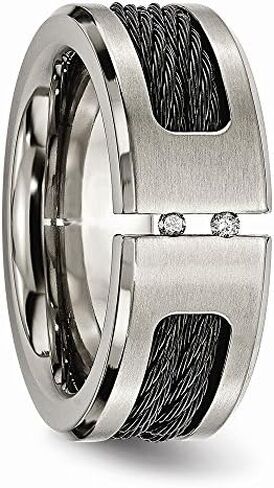 Sonia Jewels Titanium Black IP-Plated Cable and Diamonds/Matte Brushed Finish Wedding Band Ring (.05 cttw.) in Saudi Arabia