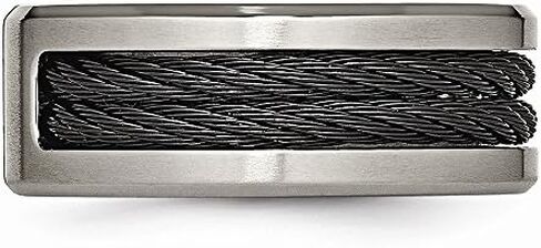 Sonia Jewels Titanium Black IP-Plated Cable and Diamonds/Matte Brushed Finish Wedding Band Ring (.05 cttw.) in Saudi Arabia