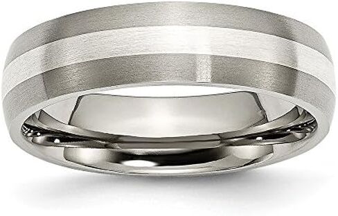 Sonia Jewels Titanium 925 Sterling Silver-Inlay 6mm Matte Brushed Finish Wedding Band Ring in Saudi Arabia