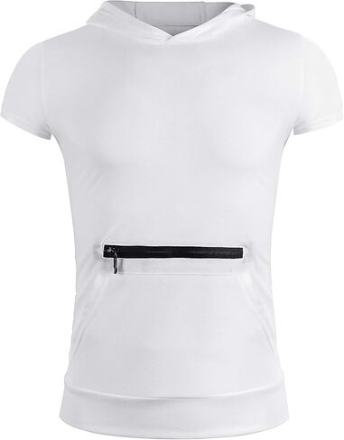 Mens Workout Tank Tops with Hood Sleeveless Gym t-Shirt Muscles Tees Athletic Pockets in Kuwait