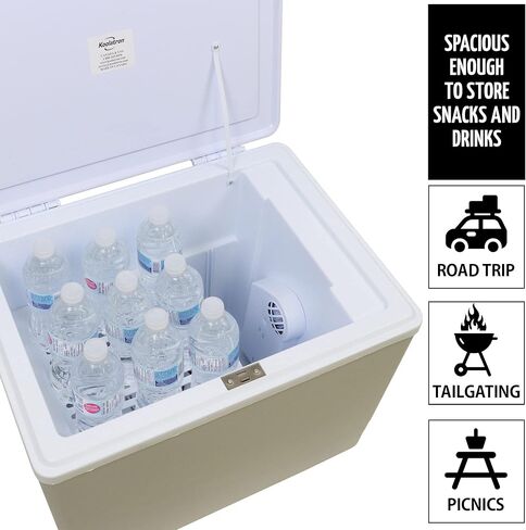 Koolatron Thermoelectric Iceless 12 Volt Cooler Warmer 36 qt (34 L), Electric Portable Car Cooler with DC Plug, Grey and White, for Travel Camping Fishing Trucking, Made in North America in Saudi Arabia