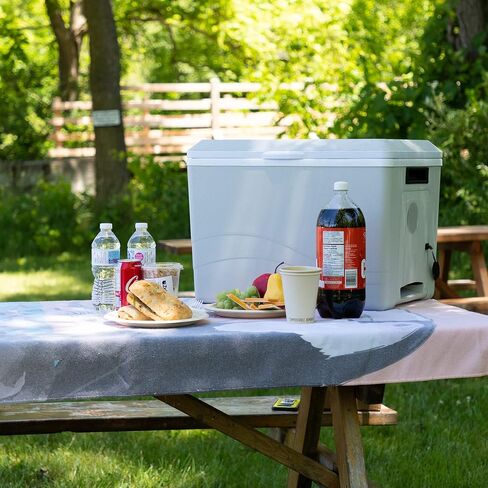 Koolatron Thermoelectric Iceless 12 Volt Cooler Warmer 36 qt (34 L), Electric Portable Car Cooler with DC Plug, Grey and White, for Travel Camping Fishing Trucking, Made in North America in Saudi Arabia