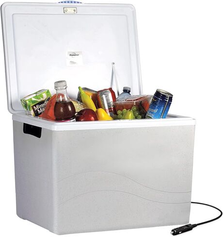 Koolatron Thermoelectric Iceless 12 Volt Cooler Warmer 36 qt (34 L), Electric Portable Car Cooler with DC Plug, Grey and White, for Travel Camping Fishing Trucking, Made in North America in Saudi Arabia