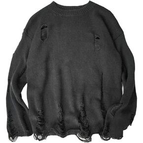 LifeHe Men's Ripped Sweater Pullover Oversized Distressed Knit Jumpers Tops in Saudi Arabia