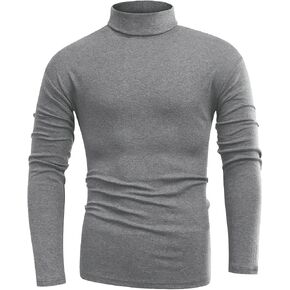 Beauhuty Men's Basic Turtleneck Long Sleeve T-Shirts Fleece Knitted Casual Pullover Top