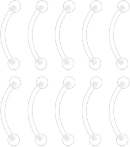 Ruifan 10-40PCS Clear Bioflex Acrylic Curved Barbell Snake Eyes Tongue Ring Retainer Piercing 14G in Kuwait