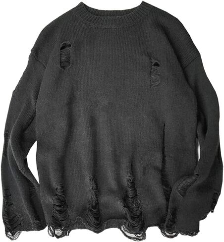 LifeHe Men's Ripped Sweater Pullover Oversized Distressed Knit Jumpers Tops in Saudi Arabia