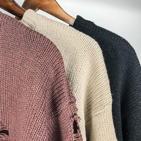 LifeHe Men's Ripped Sweater Pullover Oversized Distressed Knit Jumpers Tops in Saudi Arabia