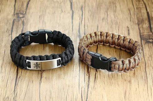 LF Stainless Steel Personalized ICE Medical Alert Outdoor Rope Paracord Survival Medic ID Bracelet Sos Emergency Cuff Bracelets for Adult Hiking Camping Hunting Activities,Free Engraving Customized in Kuwait