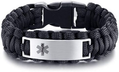 LF Stainless Steel Personalized ICE Medical Alert Outdoor Rope Paracord Survival Medic ID Bracelet Sos Emergency Cuff Bracelets for Adult Hiking Camping Hunting Activities,Free Engraving Customized in Kuwait