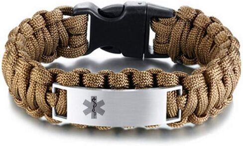 LF Stainless Steel Personalized ICE Medical Alert Outdoor Rope Paracord Survival Medic ID Bracelet Sos Emergency Cuff Bracelets for Adult Hiking Camping Hunting Activities,Free Engraving Customized in Kuwait