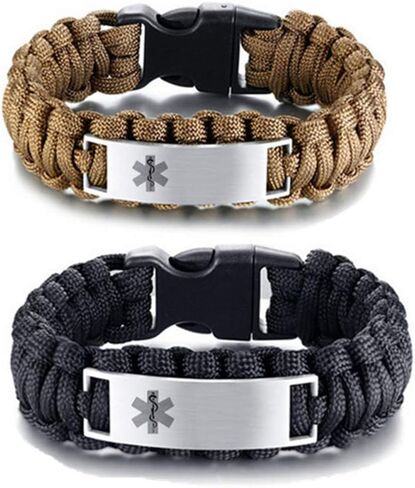 LF Stainless Steel Personalized ICE Medical Alert Outdoor Rope Paracord Survival Medic ID Bracelet Sos Emergency Cuff Bracelets for Adult Hiking Camping Hunting Activities,Free Engraving Customized in Kuwait