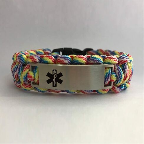 LF Stainless Steel Personalized ICE Medical Alert Outdoor Rope Paracord Survival Medic ID Bracelet Sos Emergency Cuff Bracelets for Adult Hiking Camping Hunting Activities,Free Engraving Customized in Kuwait