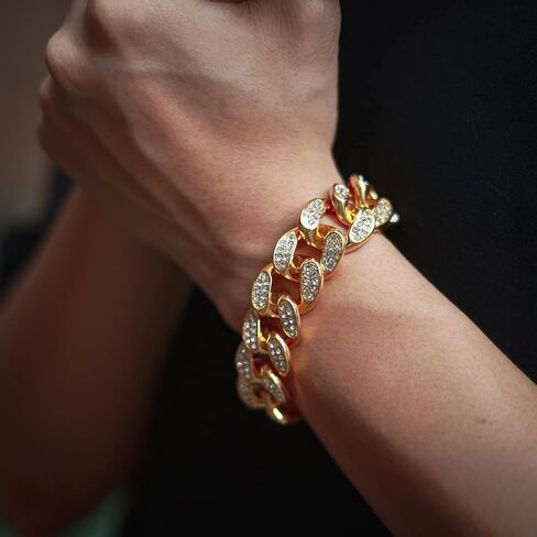 Rayfond Chains for Men Gold with Diamonds Iced Out 20mm Cuban Link 18k Real Gold/White Gold Plated Bracelet Necklace Handmade 7" 8" 8.7" 16" 18" 20" 22" 24" 30" 35" Birthday Gift Party Jewelry in Kuwait