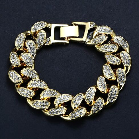 Rayfond Chains for Men Gold with Diamonds Iced Out 20mm Cuban Link 18k Real Gold/White Gold Plated Bracelet Necklace Handmade 7" 8" 8.7" 16" 18" 20" 22" 24" 30" 35" Birthday Gift Party Jewelry in Kuwait