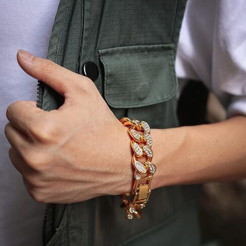 Rayfond Chains for Men Gold with Diamonds Iced Out 20mm Cuban Link 18k Real Gold/White Gold Plated Bracelet Necklace Handmade 7" 8" 8.7" 16" 18" 20" 22" 24" 30" 35" Birthday Gift Party Jewelry in Kuwait