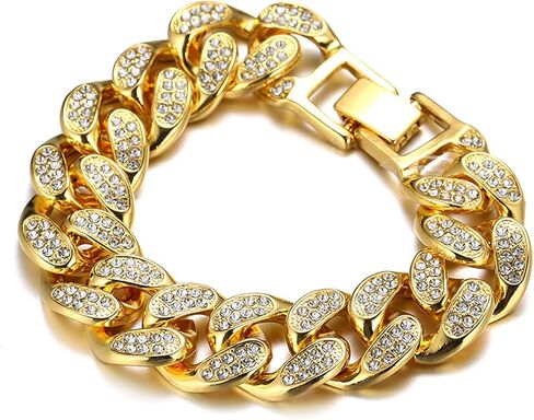 Rayfond Chains for Men Gold with Diamonds Iced Out 20mm Cuban Link 18k Real Gold/White Gold Plated Bracelet Necklace Handmade 7" 8" 8.7" 16" 18" 20" 22" 24" 30" 35" Birthday Gift Party Jewelry in Kuwait