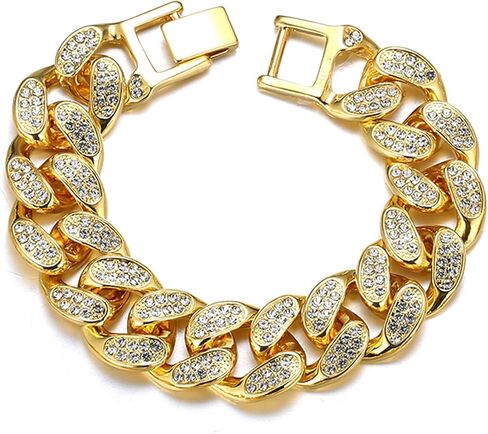 Rayfond Chains for Men Gold with Diamonds Iced Out 20mm Cuban Link 18k Real Gold/White Gold Plated Bracelet Necklace Handmade 7" 8" 8.7" 16" 18" 20" 22" 24" 30" 35" Birthday Gift Party Jewelry in Kuwait