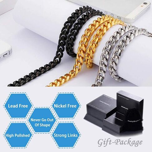 Jewelry Kingdom 1 Mens Necklace or Bracelet, 6MM Silver Cuban Link Chain for Men's Jewelry, Miami Chain Necklace for Women, High Polished 316L Stainless Steel(Length of 7-30inches) in Saudi Arabia