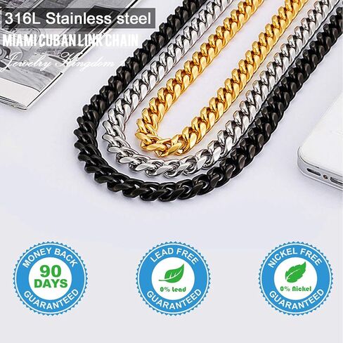 Jewelry Kingdom 1 Mens Necklace or Bracelet, 6MM Silver Cuban Link Chain for Men's Jewelry, Miami Chain Necklace for Women, High Polished 316L Stainless Steel(Length of 7-30inches) in Saudi Arabia